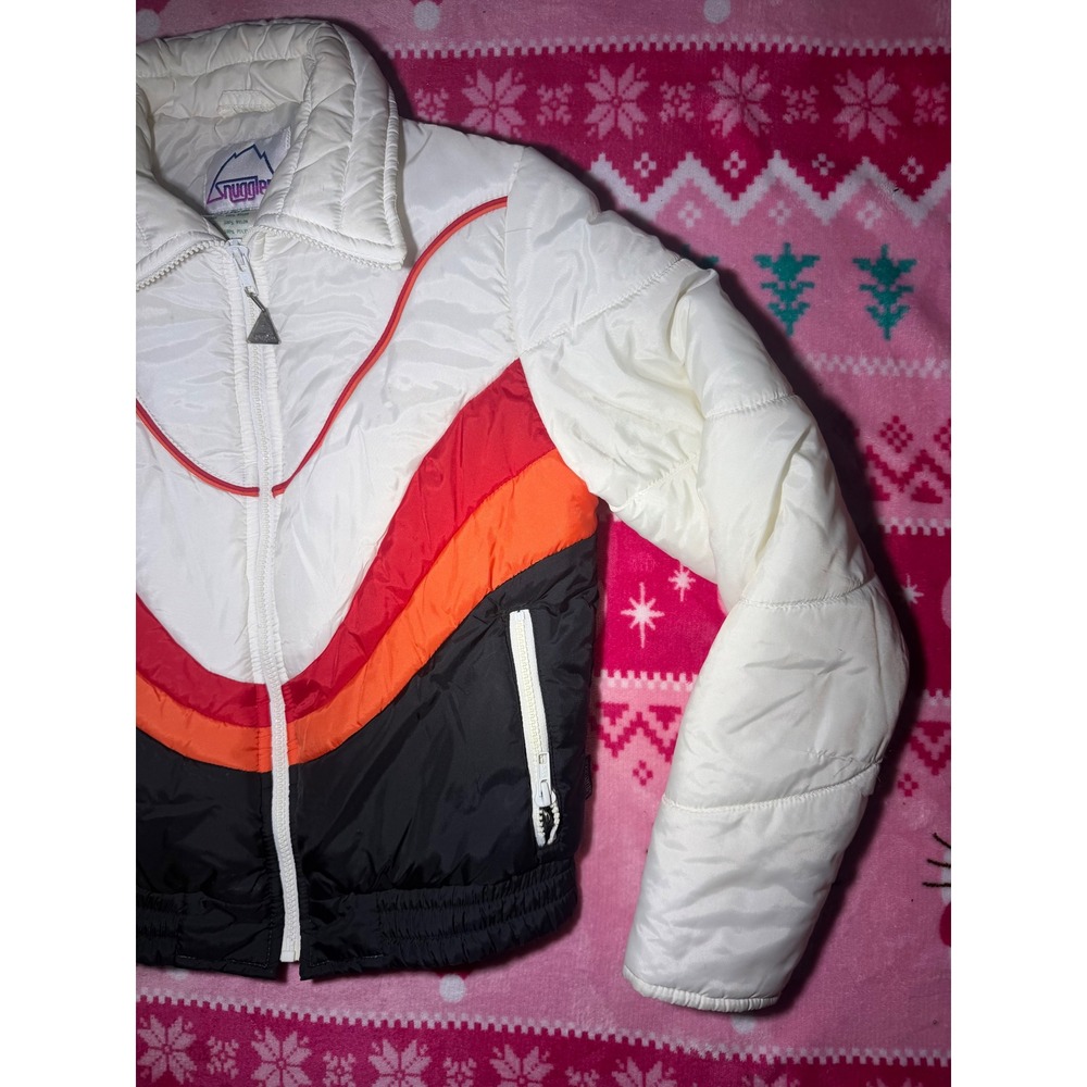 Vintage Snuggler Kids Puffer Ski Jacket Colorblock White Red Orange Black Large - Picture 3 of 9